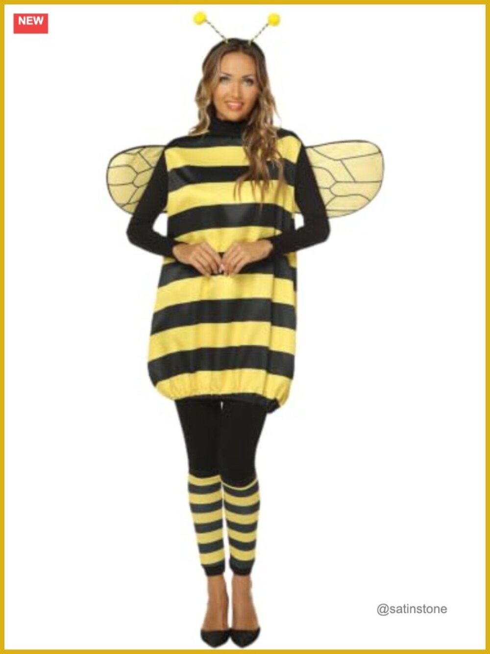 Women's Bee Costume Bumblebee Dress Wings Leg Warmers Halloween